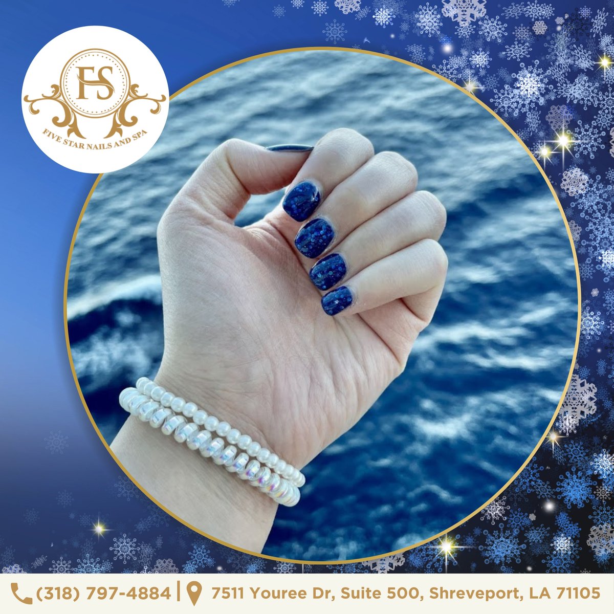Turn heads with stunning blue and bling nails 💙✨#fivestarnailspa #nailsalon #nails #nailart #nailsalonla #naildesign #pedicure #spa
