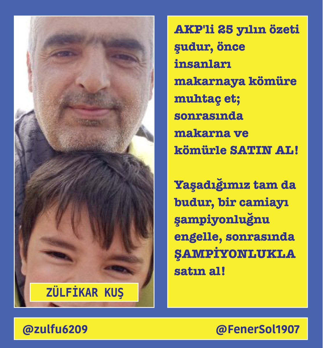 FenerSol1907's tweet photo. SAÇ SALDIRIYORSA İYİDİR...
✅ Futbol dili ve aklıyla son 25 yıli özetlemeye anlatmaya çalışacağız, salt ben değil #fenersol kollektifinin tüm bireylerine bu bakımdan bir sorumluluk düşüyor...
✅ Öncelikle ben dönerciden bozma 1 milyon kazanan bir spor yorumcusu değilim. Bildigin işçi, hani şu ÜRETEN...
✅ Hoş gerçi SAC çok muhtemelen sende bir şeyler ürettiğinden bahsedeceksin, kafa emeği falan diyeceksin!
✅ Ancak, gözümün önünde elinde viski kadehi ile bir figür belirdi her Cuma "Bakara Makara" diye ayet hadis paylaşan....Alıcın var, toplumun hali pür melali ortada.
✅ Seni çok ciddiye almamak la beraber bir konuda müteşekkiriz, öncesinde fetoculere el ele kol kola, ve hatta aynı maklubeye kaşık sallayanların FENERBAHCE KARŞITI olduklarını "müesses nizam Ali Koç ve Aziz Yıldırım'ı istemiyor" diyerek.
Sonra da bize neden Fenerbahçe Kongre iradesini desteklediğimizi soruyorsun ya. İşte tam da bu yüzden!
Omuzlarımızdan bir yük aldın.
✅ Ancak şunu da hatırlatalım SAC'e. Her bozuk saat bile günde iki kez doğruyu gösterir! Dolayısıyla çokta böbürlenmeyesin diye ekledik yazının içine....
✅ AKP'li 25 yılın özeti şudur, önce insanları makarnaya kömüre muhtaç et; sonrasında makarna ve kömürle SATIN AL!
✅ Yaşadığımız tam da budur, bir camiayı şampiyonluğnu engelle, sonrasında ŞAMPİYONLUKLA satın al!
✅ Fenerbahçe, Fenerbahçe'yi gerçekten sevenlerindir, kendi menfaatleri için 25 yıldır seni cezalandıran YAPI işte tam da budur....
Çünkü FENERBAHCE CUMHURİYETTİR
Zülfikar KUŞ
@zulfu6209