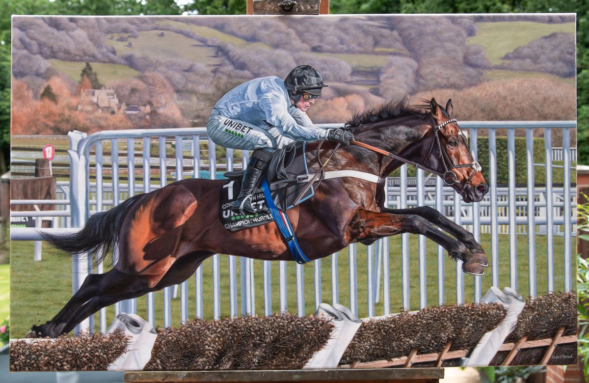StuartHerod's tweet photo. Great to see Constitution Hill back and winning his third Christmas Hurdle. Brilliant training performance by Nicky Henderson. Congratulations to all connections.
Here is a painting I did of him winning the Champion Hurdle.
Limited edition prints available.
#ConstitutionHill https://t.co/C5soJD8nvK