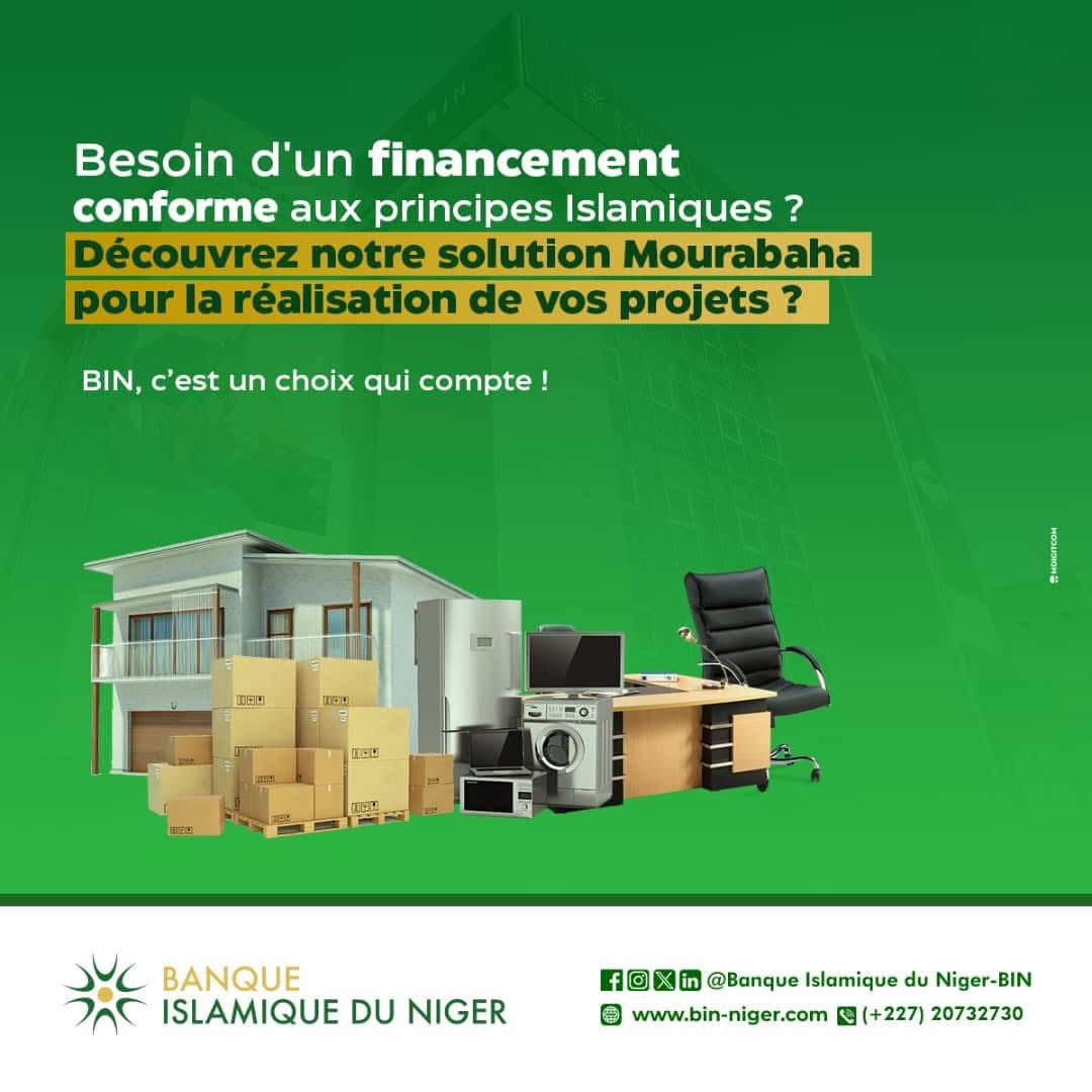Besoin d’un financement conforme aux principes Islamiques?
Notre solution Mourabaha répond à vos attentes😉.

Faites le choix qui compte!
—————————————
Site Web 🌐 bin-niger.com

#BanqueIslamiqueDuNiger #financeislamique  #BinNiger #banque #Niger