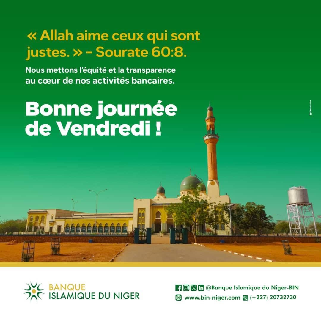 À la Banque Islamique du Niger, nous mettons l’équité et la transparence au cœur de nos activités bancaires!

Excellente journée de vendredi à vous❤️.
Faites le choix qui compte!
————————————

#BanqueIslamiqueDuNiger #financeislamique  #BinNiger #banque #Niger
