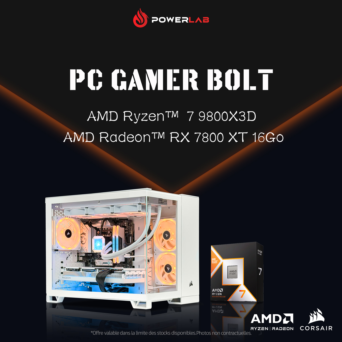 PowerLabFr's tweet image. ✨ PC Gamer BOLT – élégance et performance réunies ✨
❄️ Design Full White by @CORSAIRFRA @CORSAIR !
⚡ AMD Ryzen™ 7 9800X3D et AMD Radeon™ RX 7800 XT 16 Go.
Ce PC gamer Full @AMD_France @AMD combine puissance et style. 🎮

#AMD #Corsair #GamingPC #pcgamer #Powerlab  #pcgaming