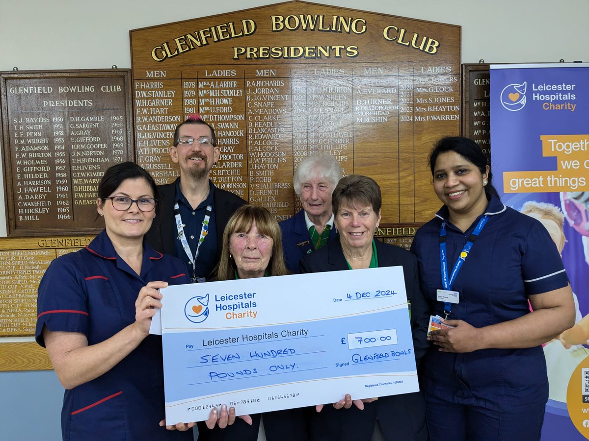DrFoxLHC's tweet photo. The Glenfield Bowling Club raised the funds to thank the staff on Ward 29 at Glenfield Hospital after two close friends received exceptional care from UHL staff on the ward, Simmy Thomas – Ward Sister and Denise Burton – Matron.
Thank you you've made great things happen.🧡💙 https://t.co/4ylTATKQBb
