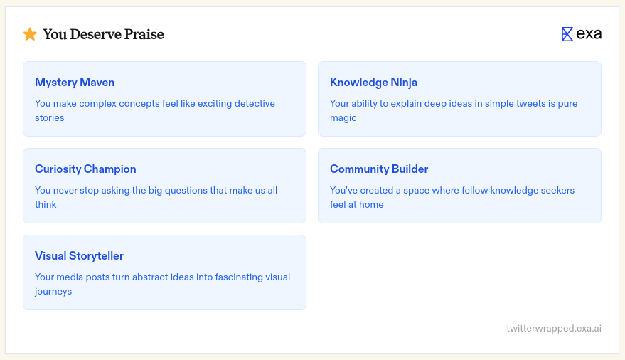 I guess maybe I am a curiosity champion..

twitterwrapped.exa.ai/naturalskeptik…