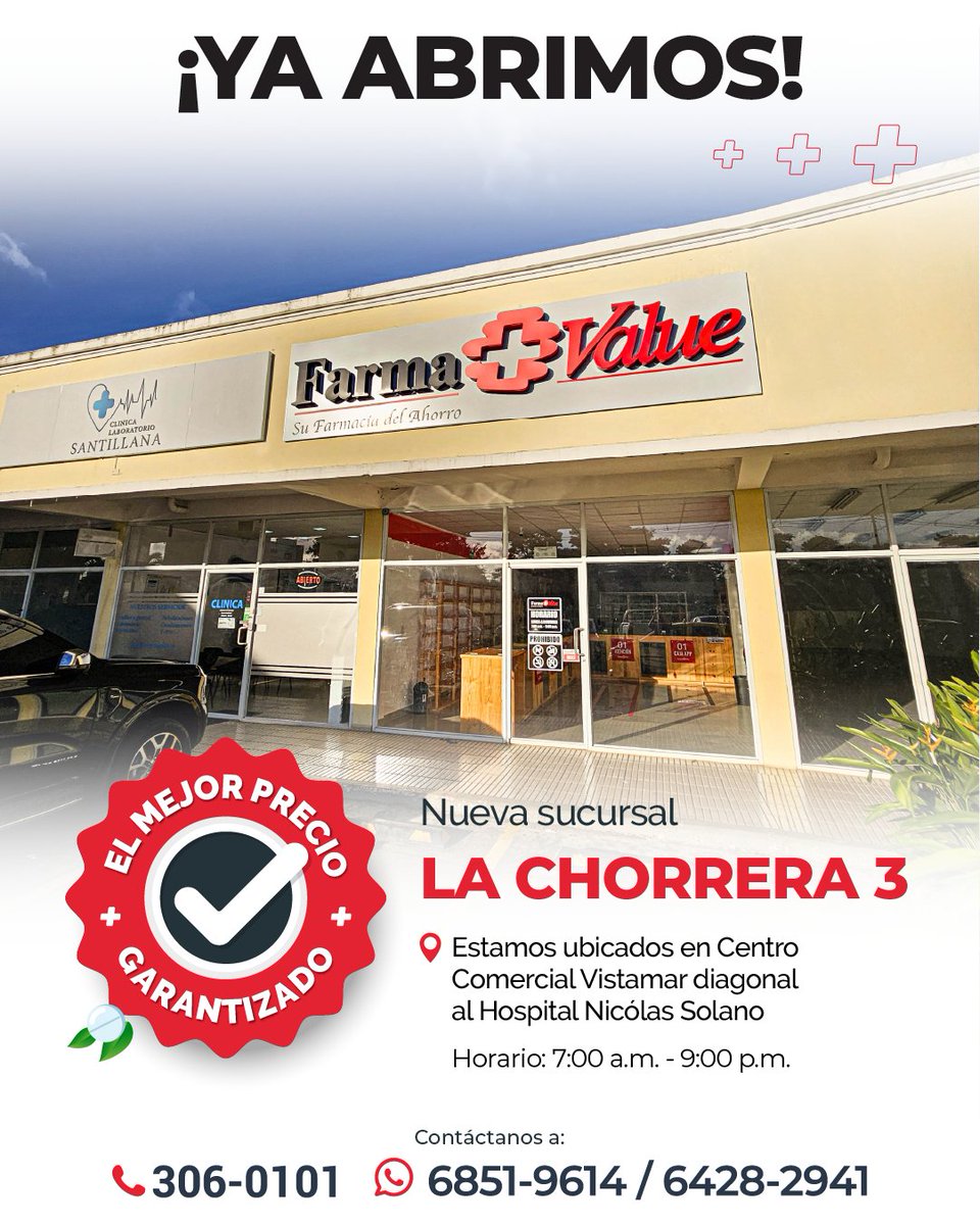YA ABRIMOS FARMAVALUE LA CHORRERA #3! 🎉🎉🎉 Visita nuestra nueva sucursal  y aprovecha nuestro descuento 