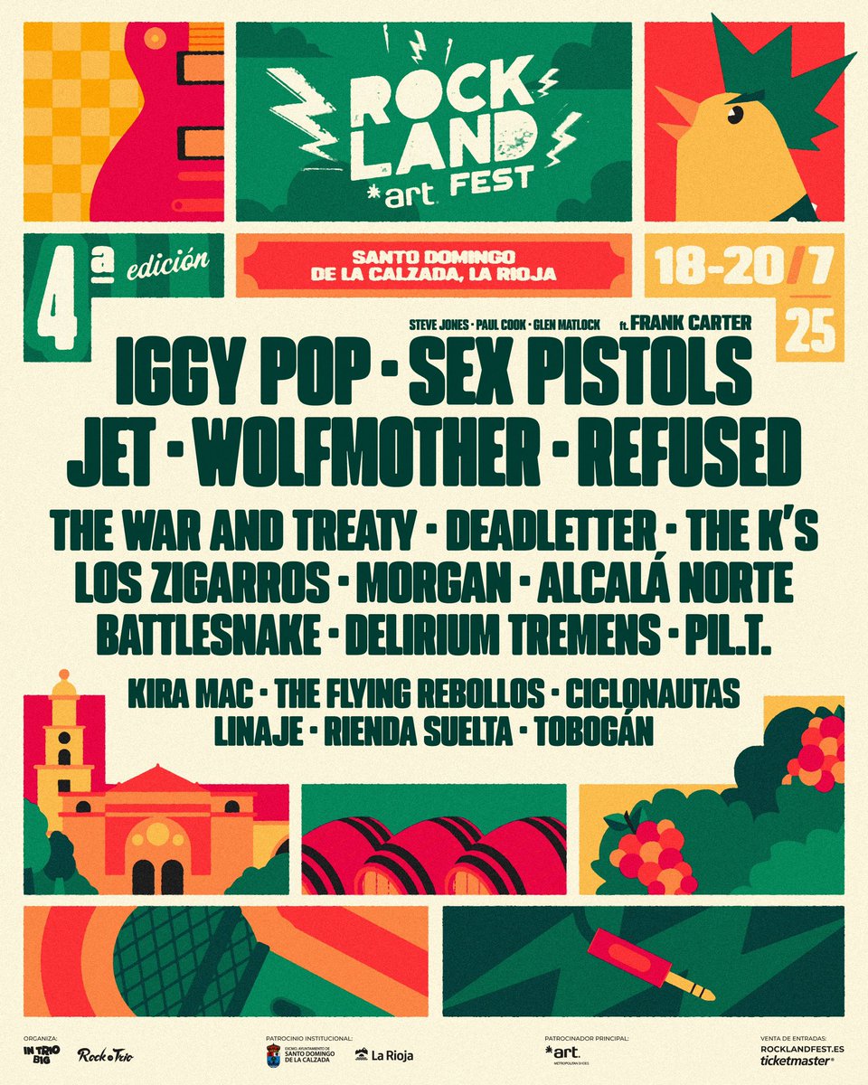 rockland_fest's tweet photo. Bienvenidos a Rockland´25 🐔 @IggyPop @sexpistols ft Frank Carter Jet Wolf Mother y muchos más estarán en Santo Domingo de la Calzada del 18 al 20 de julio🔥 🎸
🎟️ Mañana entradas a la venta a las 12 hrs en https://t.co/YyaK2DEMvC https://t.co/IhAJtycXfx