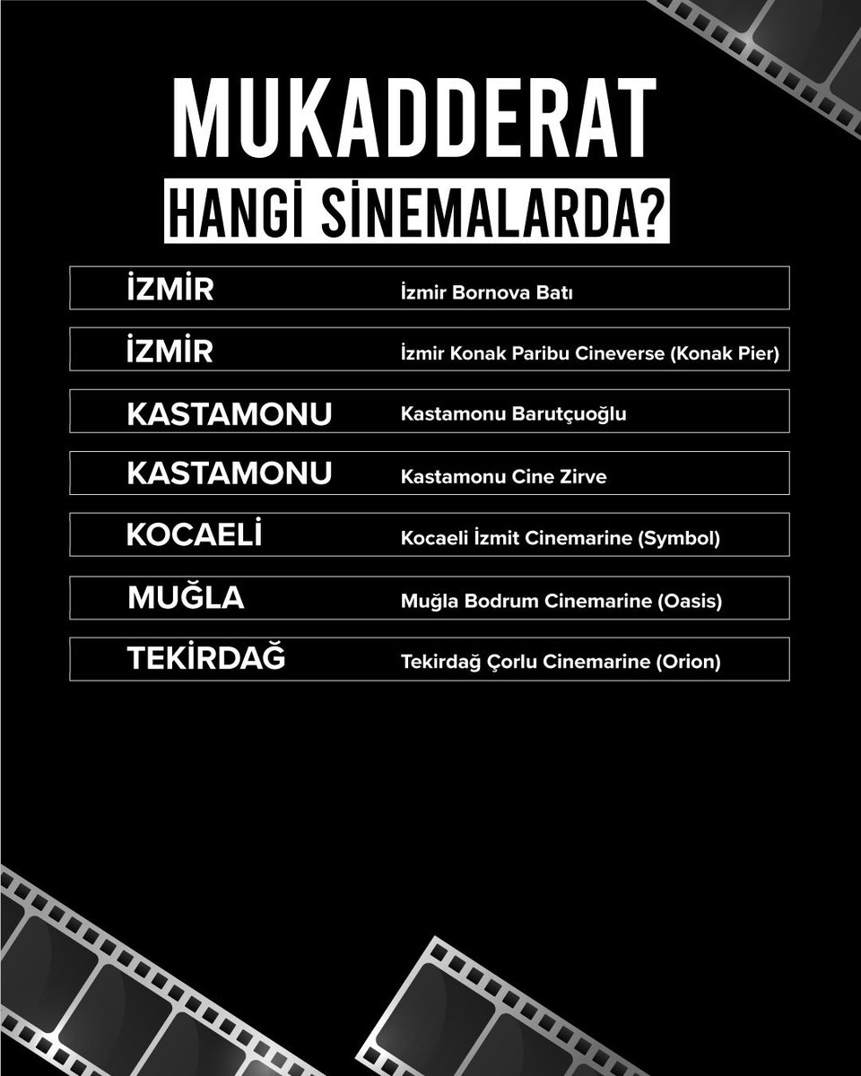 “Mukadderat” bu hafta hangi sinemalarda?👇🏻