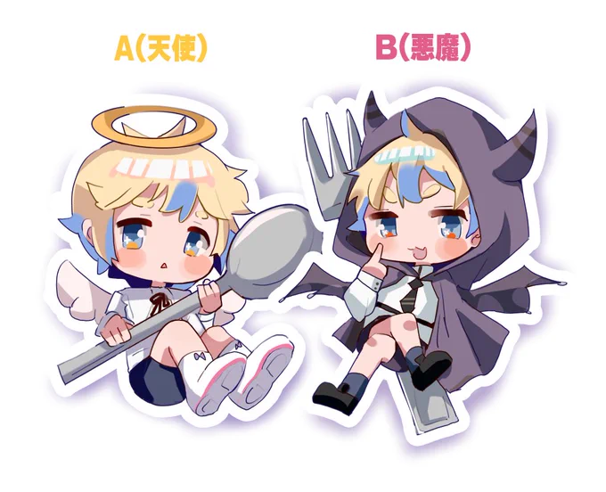 【新グッズ公開】新しいアクキー作りました!2種類!!通販ご予約始まってます!アクリルキーホルダー「天使と悪魔」ぜひゲットしてくださいねー!※冬コミでも出ます 