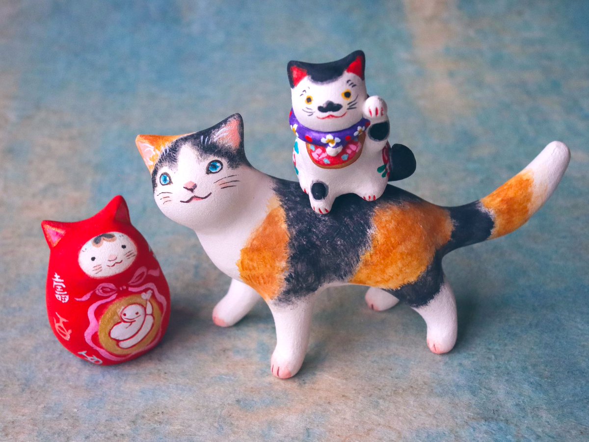 松本浩子　作品　５個セット　入手困難　猫 猫が抱いている馬の謎の「し」は鞍のあぶみです。 馬のモデルは長崎の