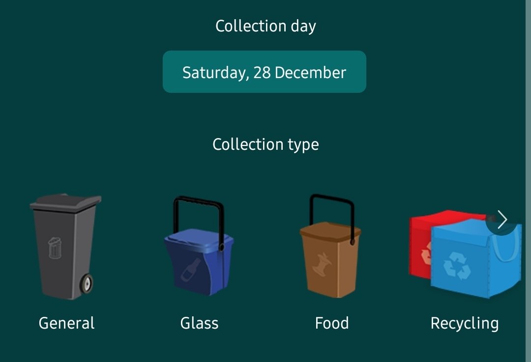 It's bin day tomorrow in Splott.

This week, it's general (bin or max 3 bags), glass &amp; food bin with red &amp; blue sacks, bring your bags in as soon as can.

Message from <a href="/cardiffcouncil/">Cardiff Council</a> below...