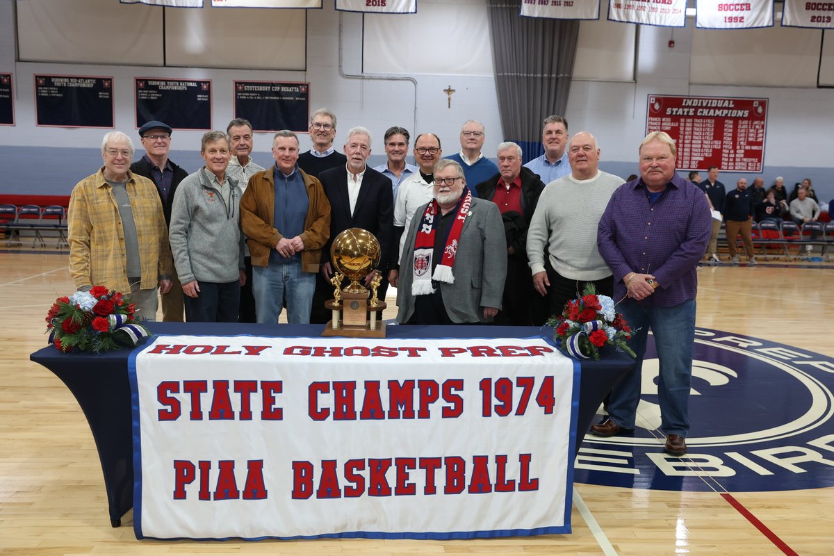 HolyGhostPrep's tweet image. Back in 1974, a gallon of gas was 53 cents, the No. 1 song was the “Way We Were” by Barbara Streisand, and the top PIAA Class C boy’s basketball team in Pennsylvania was @HGPBasketball. It was great to welcome back many of the players from that team last weekend. #ThinkGhost