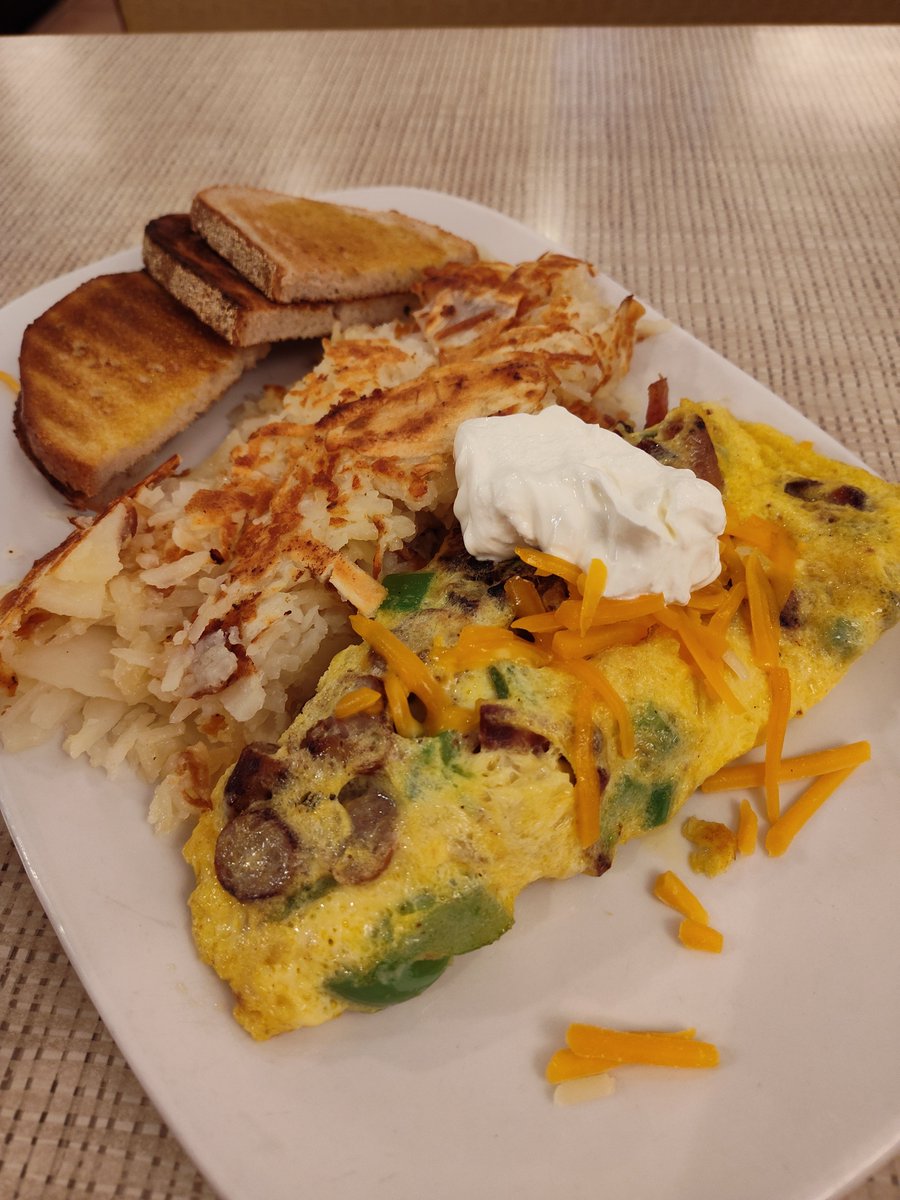 Fueled up for a long day of basketball at Nick's Original House of Pancakes in Ann Arbor, my Favorite Breakfast Diner in Michigan &amp; my #8 New (to me) Restaurant of 2024.  I went with an item off of their daily specials menu--a Big Fella Omelette (sage sausage, sugar cured bacon,