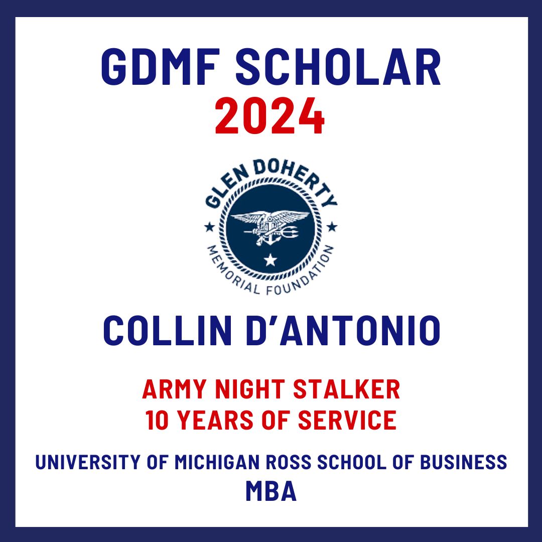 GDMFtweet's tweet image. Introducing GDMF Scholar, Collin D’Antonio.

Read about our scholar: glendohertyfoundation.org/scholar-collin…

@UMich @WestPoint_USMA 

#GDMF #GDMFFamily #WWGD #GlenWouldGo #SpecialOps #GlenDohertyMemorialFoundation #NavySEAL #GDMFScholars