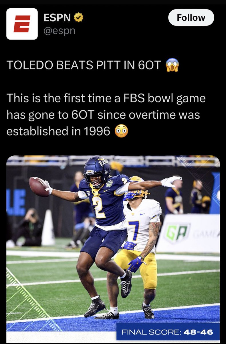 BtotheBlair's tweet photo. “Across ESPN Digital, YouTube and ESPN Social platforms, @ESPN reached 194.6M unique users in August, 70% of the US adult population. The ESPN App remained No. 1 in August, reaching 24.8M unique users”

Guess who’s front page on the app right now?

@ToledoFB 👀

#TeamToledo 🚀📈 https://t.co/hZcAe3siRa