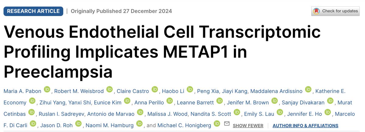 Maria A. Pabón, MD (@mapabonp) on Twitter photo 📢 New study! <a href="/CircRes/">Circulation Research</a>
In early postpartum:
⬆️METAP1 in venous ECs of pts with preeclampsia🤰compared to normotensive.
🧬Mendelian randomization: Causal link between METAP1 & preeclampsia risk.
🧪Antiangiogenic & proinflammatory effects of METAP1 in ECs.
ahajournals.org/doi/10.1161/CI… 📢 New study! <a href="/CircRes/">Circulation Research</a>
In early postpartum:
⬆️METAP1 in venous ECs of pts with preeclampsia🤰compared to normotensive.
🧬Mendelian randomization: Causal link between METAP1 & preeclampsia risk.
🧪Antiangiogenic & proinflammatory effects of METAP1 in ECs.
ahajournals.org/doi/10.1161/CI…