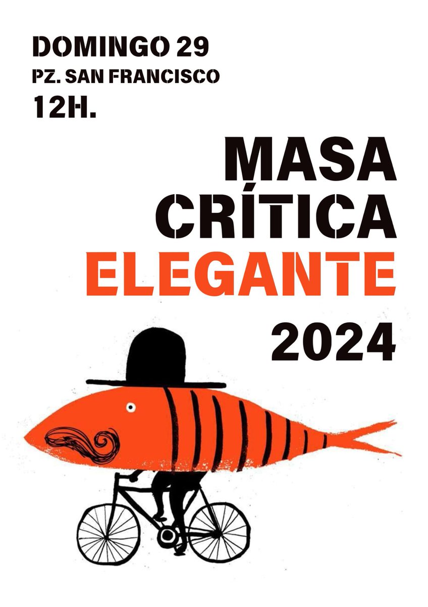 Colectivo Pedalea (@pedaleazaragoza) on Twitter photo Masa Crítica Elegante
Pese a las trabas, al odio, al desprecio, la bici siempre sale pedalada a pedalada elegante. Avanzando con sus bellas formas, sus ruedas y sus <a href="/BielasSalvajes/">Bielas Salvajes</a>.
Domingo 29
12h
Plaza San Francisco de #Zaragoza
<a href="/SoydeZaragoza/">Soy de Zaragoza</a> <a href="/ZGZenbici/">Zaragoza en Bici</a> <a href="/ZGZ_Ciclista/">Zaragoza Ciclista 🚲</a> <a href="/ConBici/">Coordinadora ConBici</a> Masa Crítica Elegante
Pese a las trabas, al odio, al desprecio, la bici siempre sale pedalada a pedalada elegante. Avanzando con sus bellas formas, sus ruedas y sus <a href="/BielasSalvajes/">Bielas Salvajes</a>.
Domingo 29
12h
Plaza San Francisco de #Zaragoza
<a href="/SoydeZaragoza/">Soy de Zaragoza</a> <a href="/ZGZenbici/">Zaragoza en Bici</a> <a href="/ZGZ_Ciclista/">Zaragoza Ciclista 🚲</a> <a href="/ConBici/">Coordinadora ConBici</a>