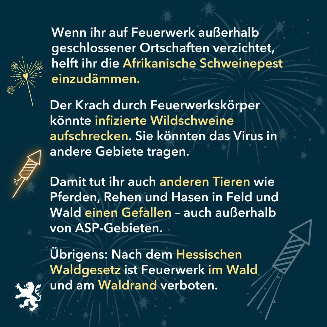 Im Kampf gegen die Afrikanische Schweinepest (#ASP) bitten wir in den ASP-Gebieten um Unterstützung: Verzichtet zu Silvester auf Feuerwerk außerhalb geschlossener Ortschaften.