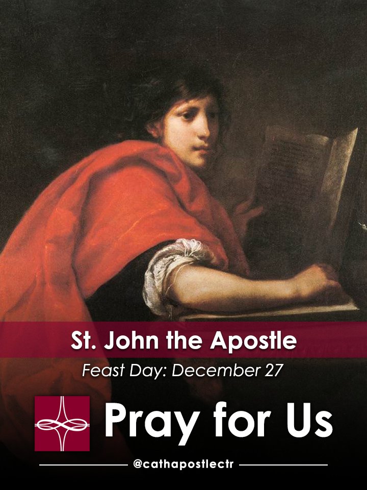 Join the Catholic Apostolate Center in commemorating the #FeastDay of St. John the Apostle | John was present at many key events, including the Transfiguration and the Agony in the Garden. He is a patron saint of love, loyalty, friendships, and is often depicted with an eagle.
