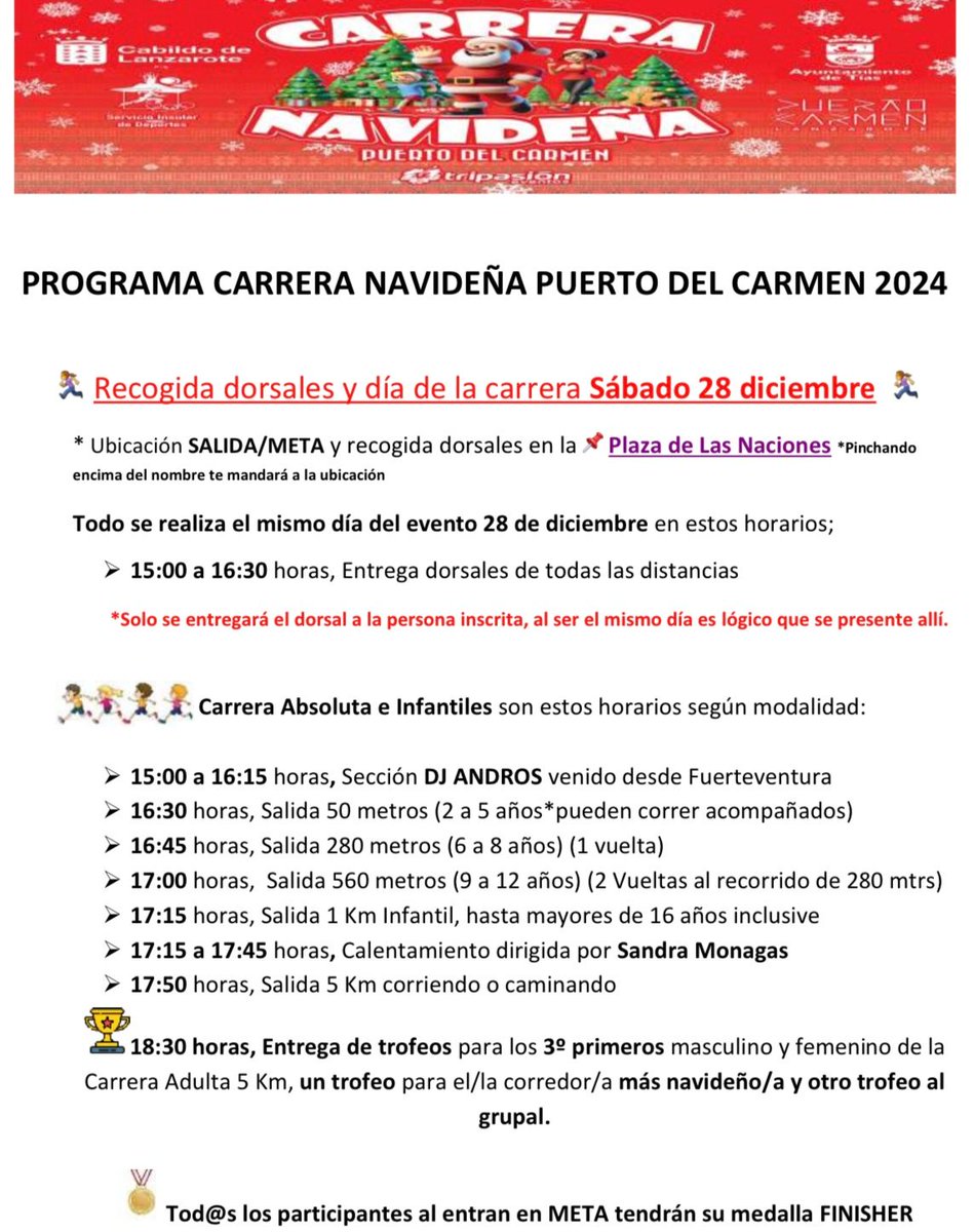 Ayuntamiento de Tías (@ayundetias) on Twitter photo 🎄 Carrera navideña <a href="/ptodelcarmen/">Puerto del Carmen</a> 2024
🎅 Mañana vive la magia de la #Navidad mientras corres, caminas o animas desde la Plaza de Las Naciones. 🎄 Carrera navideña <a href="/ptodelcarmen/">Puerto del Carmen</a> 2024
🎅 Mañana vive la magia de la #Navidad mientras corres, caminas o animas desde la Plaza de Las Naciones.