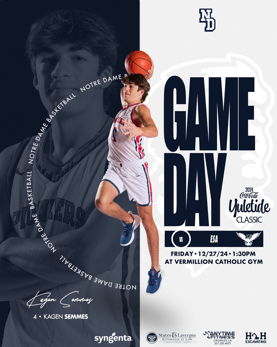 Notre Dame Pioneers Basketball (@ndpioshoops) on Twitter photo 🚨🚨GAMEDAY🚨🚨
🎄Yuletide Classic Tournament 🎄
🏀Notre Dame vs ESA
📍Location: Vermillion Catholic Gym
⏰TIP-OFF: 12/27/24 at 1:30PM
<a href="/2a_class/">La. Class 2A Sports</a> <a href="/GeauxPrepsLA/">GeauxPreps.com</a> <a href="/LSL_Sportsline/">Louisiana Sportsline</a> <a href="/SethLewisInc/">Seth Lewis</a> <a href="/georgefaust10/">George Faust</a> <a href="/PrepHoopsLA/">Prep Hoops Louisiana</a> <a href="/OTBSports_/">Off the Bench Sports/PREP NEWS/ Life Off The Bench</a> <a href="/JFitzTV/">Jamarcus Fitzpatrick</a> <a href="/aasportsnet1/">All Around Sports Net</a> 🚨🚨GAMEDAY🚨🚨
🎄Yuletide Classic Tournament 🎄
🏀Notre Dame vs ESA
📍Location: Vermillion Catholic Gym
⏰TIP-OFF: 12/27/24 at 1:30PM
<a href="/2a_class/">La. Class 2A Sports</a> <a href="/GeauxPrepsLA/">GeauxPreps.com</a> <a href="/LSL_Sportsline/">Louisiana Sportsline</a> <a href="/SethLewisInc/">Seth Lewis</a> <a href="/georgefaust10/">George Faust</a> <a href="/PrepHoopsLA/">Prep Hoops Louisiana</a> <a href="/OTBSports_/">Off the Bench Sports/PREP NEWS/ Life Off The Bench</a> <a href="/JFitzTV/">Jamarcus Fitzpatrick</a> <a href="/aasportsnet1/">All Around Sports Net</a>