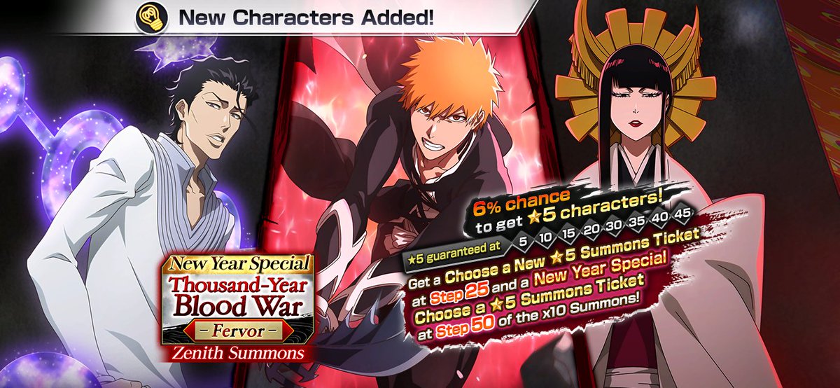 Bleach: Brave Souls New Year Special - Thousand-Year Blood War Zenith Summons: Fervor begins on December 31!
Also, check out the New Year Gift Campaign to win an Xbox and Brave Souls original merch 🎁

klab.com/en/press/relea…

#BLEACH_anime #BLEACH #BraveSouls #KLab