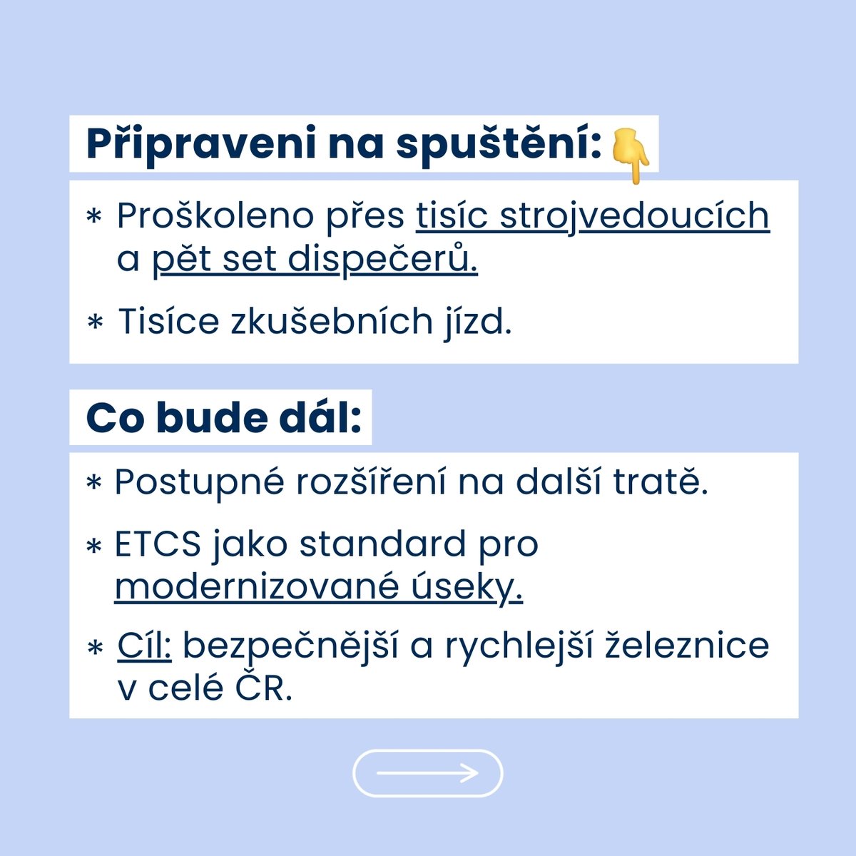 ceskedrahy_'s tweet image. 🛡️ Výhradní provoz ETCS startuje už za pár dní!

Zjistěte více na 👉 etcsinfo.cz 

@Spravazeleznic 

#InovaceNaŽeleznici #Bezpečnost #ETCS