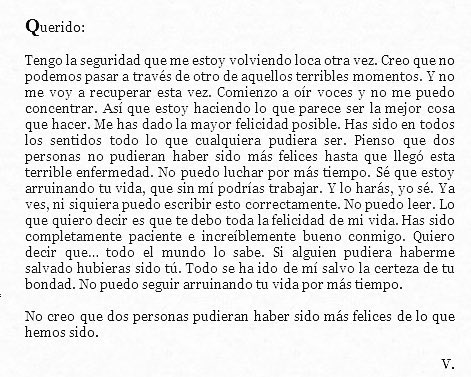 literlandweb1's tweet photo. Esta es la carta que Virginia Woolf escribió a su marido Leopold poco antes de cargar sus bolsillos con piedras y arrojarse al río Ouse, en el que falleció ahogada el 28 de marzo de 1841. Diversos estudios actuales han diagnosticado que Woolf sufría de trastorno bipolar. https://t.co/yWGynn78x5