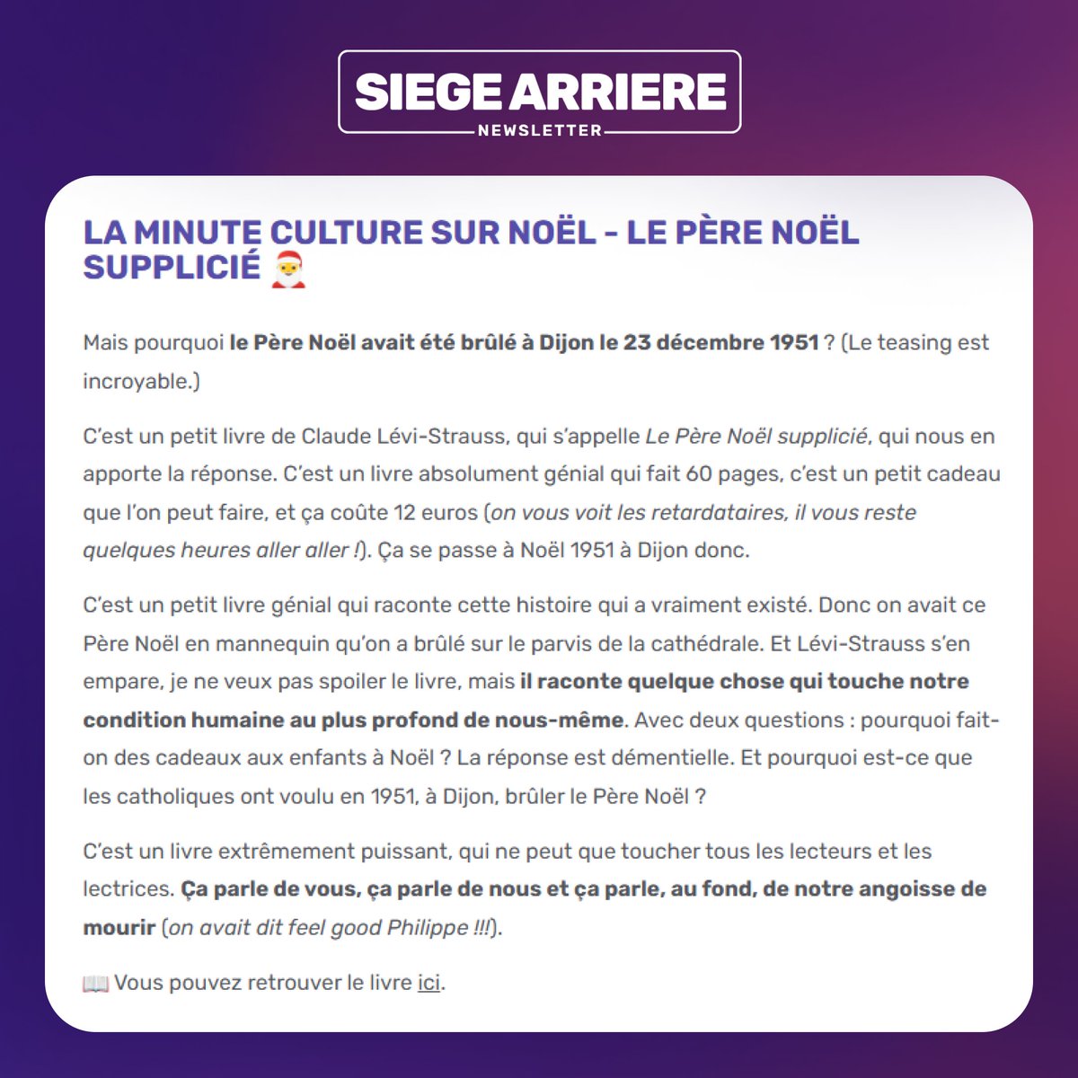 Philippe Collin a pris les commandes de Siège Arrière ! L’auteur et animateur de Face à l’Histoire sur France Inter nous a partagé ses recommandations dans cette édition dédiée.
Retrouvez Siège Arrière tous les mardi en vous abonnant à la newsletter :
➡️shorturl.at/4BfNL