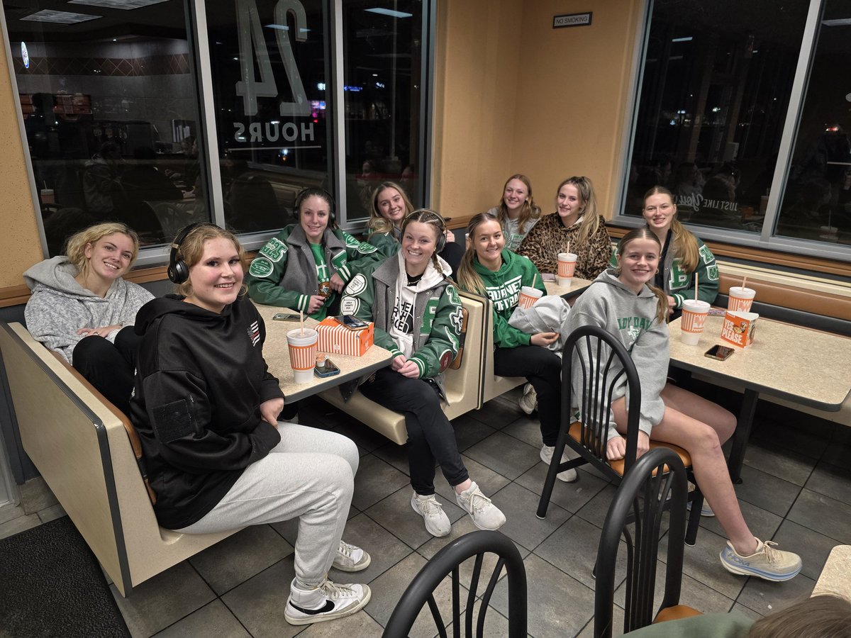 Lady Dawgs get district win #2 tonight @ Taylor, 52-37.   Enjoying a meal afterward!  Well earned.   #2FI