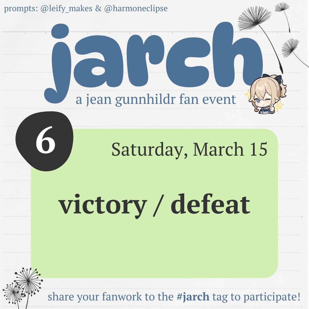 leify_makes's tweet photo. day 6 of #jarch2025! jean's birthday was yesterday but the grind never stops - jean gunnhildr doesn't sleep and neither will we π€
βοΈ today's prompt is: victory/defeat
don't forget to share your work to the #jarch tag!
#jeangunnhildr #genshinjean #jeangenshin https://t.co/gfvgJ2DYc7