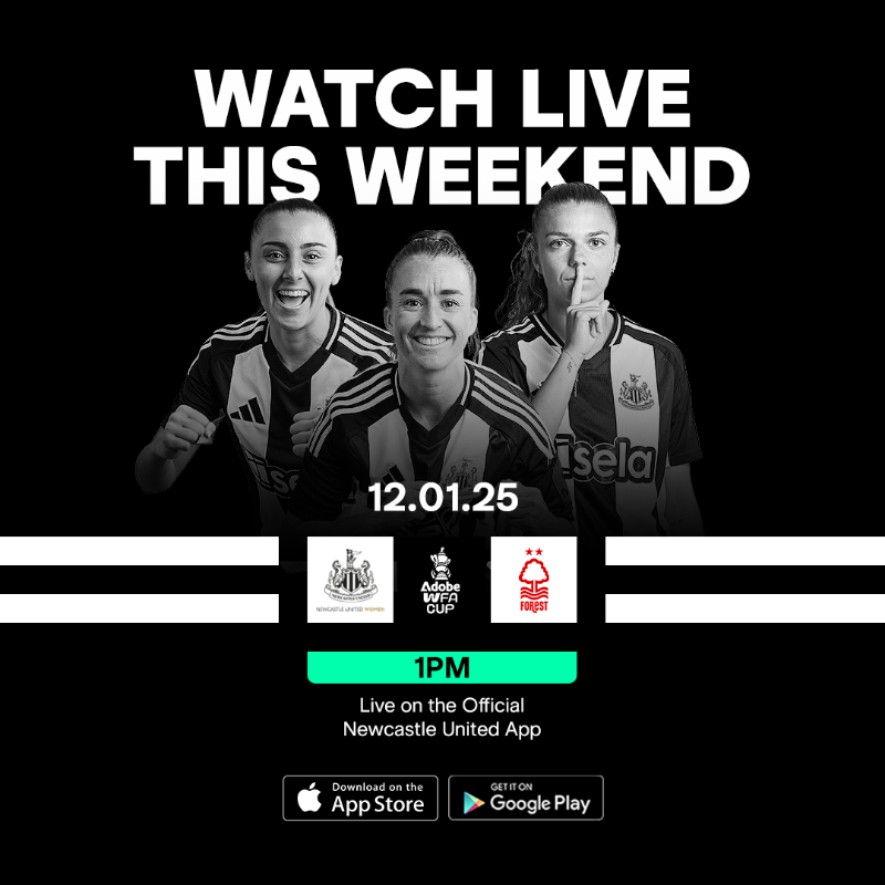 NUFCWomen's tweet photo. Watch all the action live from Kingston Park! 📲
Tomorrow's @AdobeWFACup clash with Nottingham Forest will be shown live on the Official Newcastle United App!