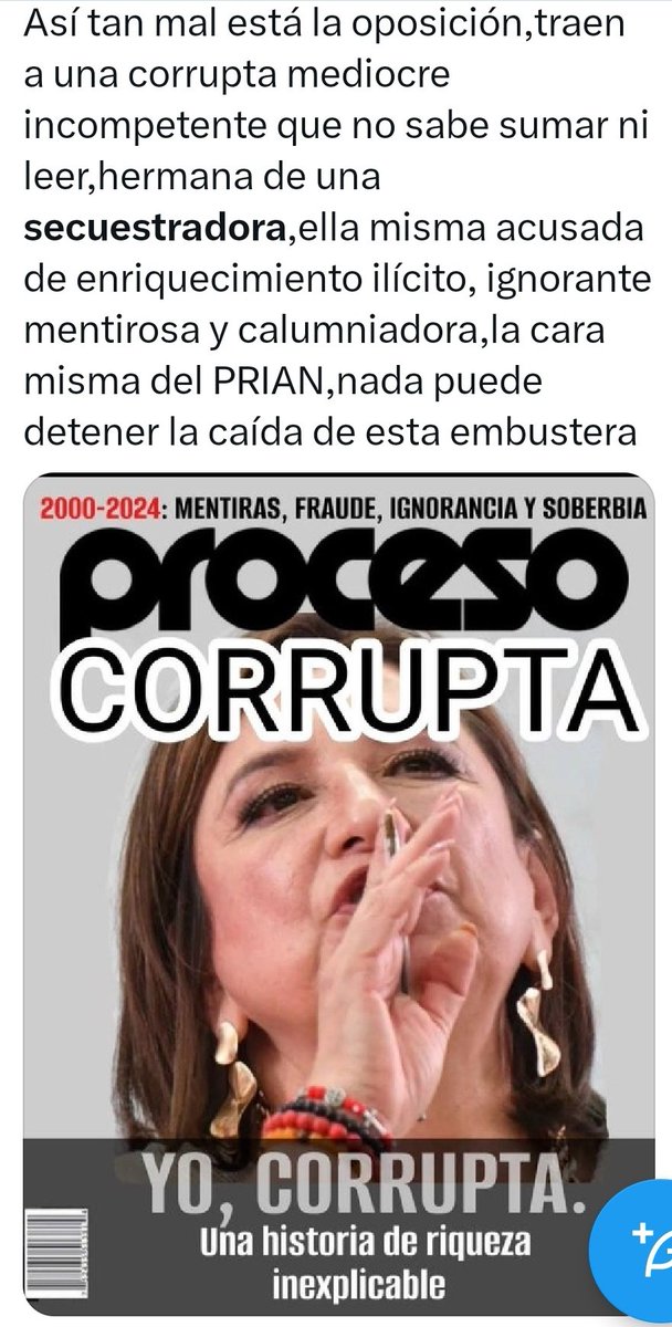 4TdeMEXICO's tweet photo. @DiegoSaldanhaSa @XochitlGalvez #XoSH1T_B0T4RGAlvezRU1N
#BotargaBrutaYCorrupta
#BRUTARGA_VULGARyMAJADERA
#XochitlMentirosa
#XochitlSecuestradora
#LosContratosChuecosDeXochitl
#XochitlEsEvasion
#CartelDeLasGelatinas
#Lady1400Millones
#MOCHITL_RAT4
#LaCASAdeMOCHE
#LadyBotarga
#NIunVOTOalMcPRIAN
#TodosConClaudia https://t.co/6wq3qD63Xn
