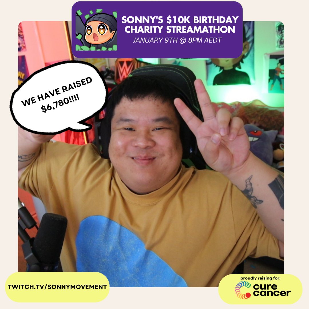 GOOD MORNING GANG!

WE ARE STILL STREAMING STRONG AND NEARING OUR $10K RAISED FOR <a href="/GameOn_Cancer/">Game On Cancer® 🔜 #HolSpec</a> &amp; <a href="/CureCancerAu/">Cure Cancer</a> !!!

 COME THROUGH TONIGHT FOR SOME COMMUNITY GAMES, EATING A 1KG COOKIE AND THE VIBES!!

IF YOU SEE THIS, DON'T BE AFRAID TO COME IN AND JOIN THE FUN AND HELP AN