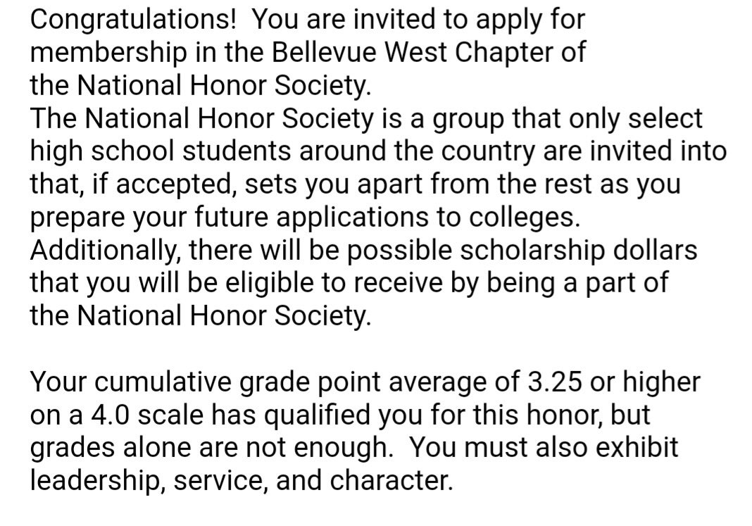 Proud to announce I’ve been invited to apply for the National Honor Society at Bellevue West High School! Grades are just as important as Athletics over here!