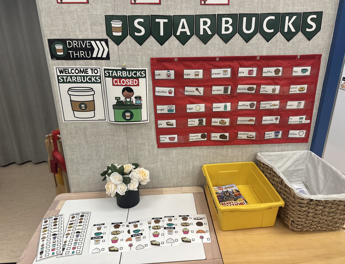 MrsLadhar's tweet photo. Where my love of Starbuck meets creativity! Our mini Starbucks lets kids be baristas, cashiers, and customers—serving up lattes, laughs, and life skills, one pretend cup at a time! @StarbucksCanada #sd36learn https://t.co/kRjGfsvv8n