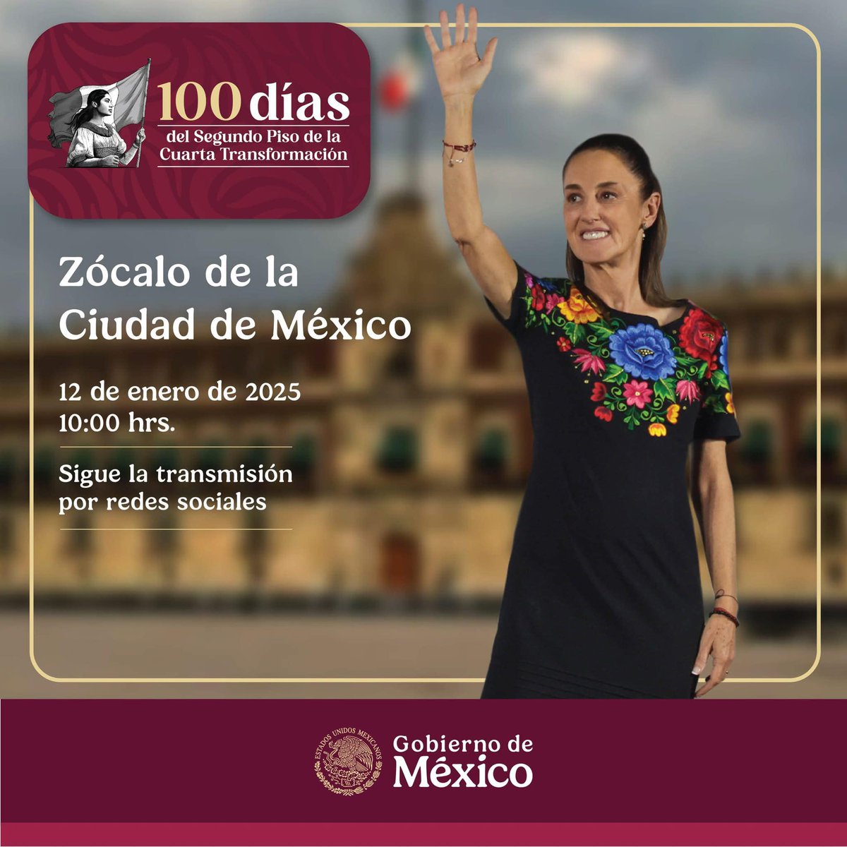 #Entérate Celebremos juntas y juntos 100 días de gobierno de Claudia Sheinbaum Pardo.

 Fecha: Domingo 12 de enero.
 Lugar: Zócalo de la Ciudad de México.
 Hora: 10:00 horas.
Sigue la transmisión a través de youtube.com/@TendenciaDTV 
#100DíasDeGobierno

Ver menos