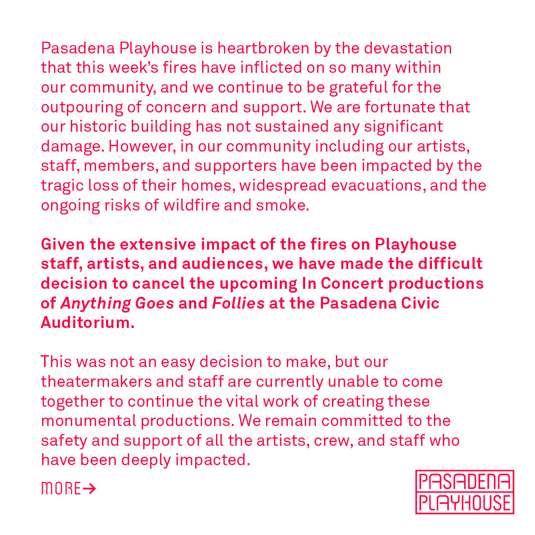 PasPlayhouse's tweet image. An Important Update from #PasadenaPlayhouse