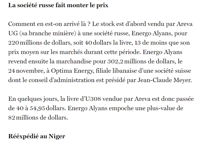 Taousertova93's tweet photo. @kyrios_4 @brandonmiaw @ZeClint @moqueurdinho l'uranium était acheté par la bien dessous du marché au Niger dans un 1er temps
#uraniumGate #uramin une vente rachat de stocks entre AREVA (ou sévissait Edouard Philippe, mozart des affaires🤓) les Russes, le Niger, le Liban , la Suisse une perte de 101M de $ pour la 🇫🇷🍆 https://t.co/cCUxThS1o6
