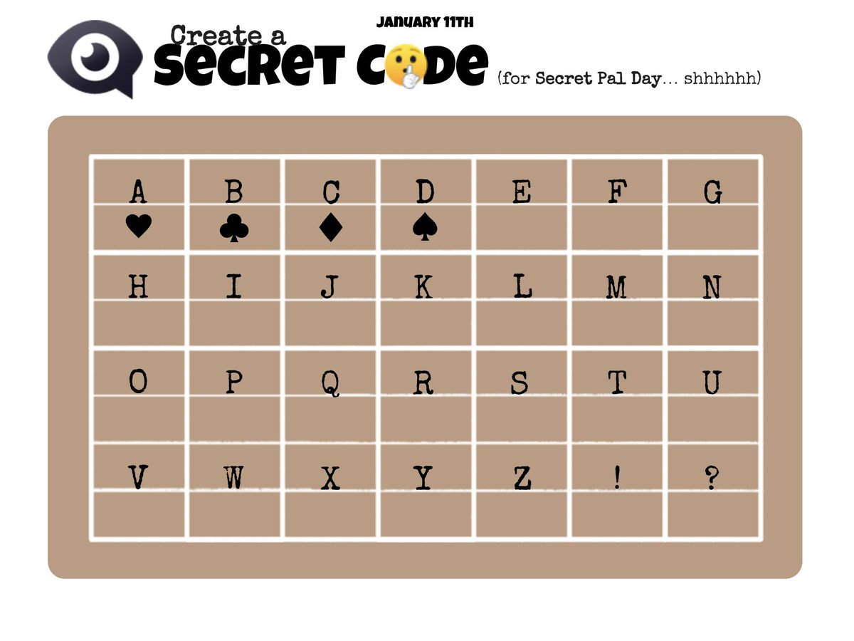 January 11th: Create a Secret Code

🤫 🔐 Secret Pal Day is here! Challenge your students to create and decode secret messages with this interactive activity.

🕵️‍♂️ Remix this activity book and add some mystery to your lessons. Explore it here: hubs.la/Q0312tqx0