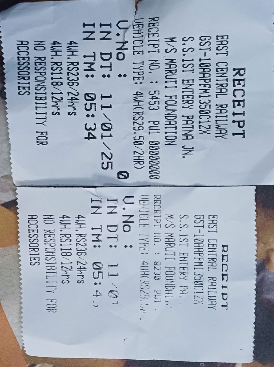 satishsatyarthy's tweet image. आज सुबह जब मै अपने भाई को पटना जं0 drop किया तो entry point पर parking slip without vehicle Number देकर बताये कि 7 minute मे वापस लौट जाए तो पैसे नही देने होंगे। लेकिन जब वापस आए तो 05:40 हुए थे तब बोला गया कि entry किए तो पैसे लेंगे।@RailMinIndia @drmdnr
Issue guidline Please🙏
