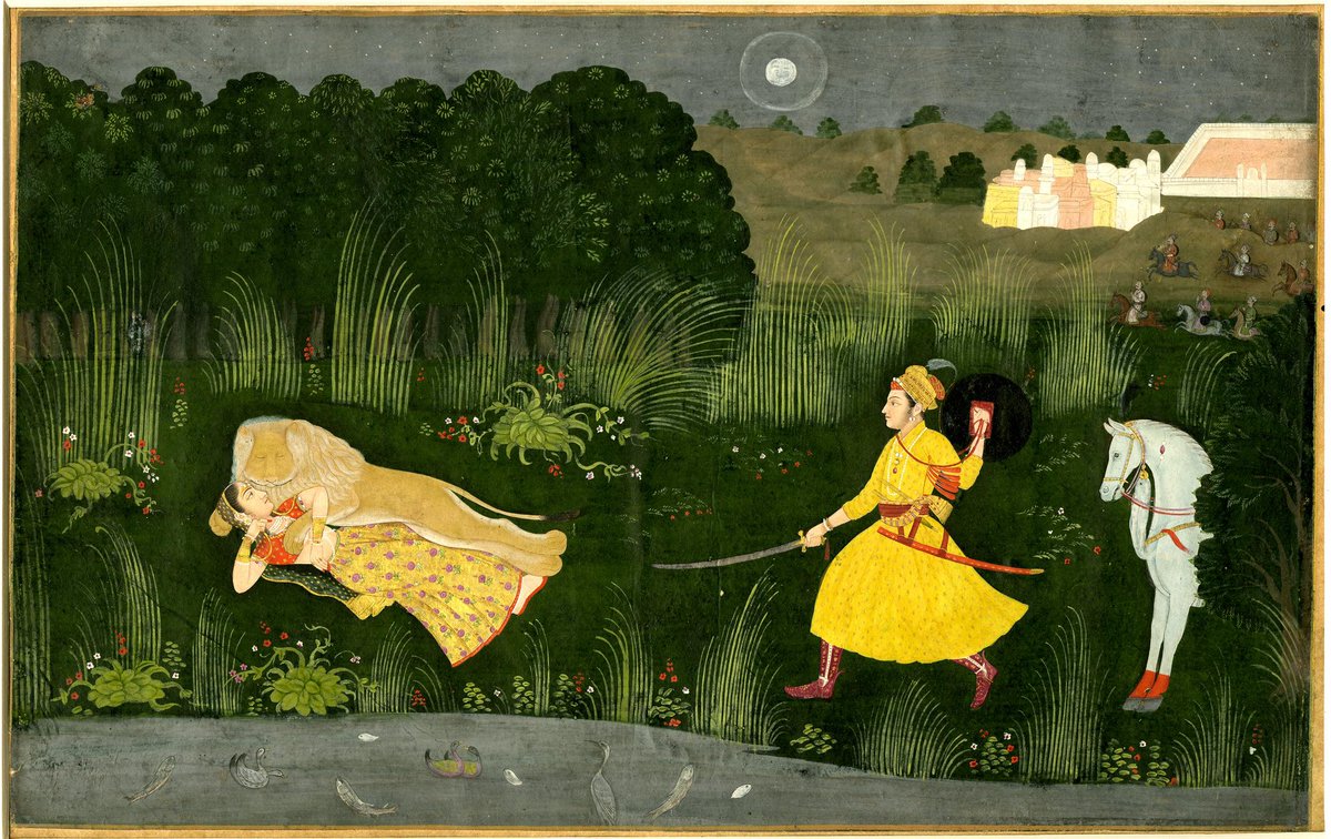 hemantsarin's tweet image. A warrior discovers a lady being embraced by lion ! There are several noblemen on horseback in the background, perhaps searching for the woman. 18th cen frm @britishmuseum #Art #History @DalrympleWill @dpanikkar @PunjabiRooh @ssharadmohhan @swativashishtha @AmitGuha2020 @JAJafri