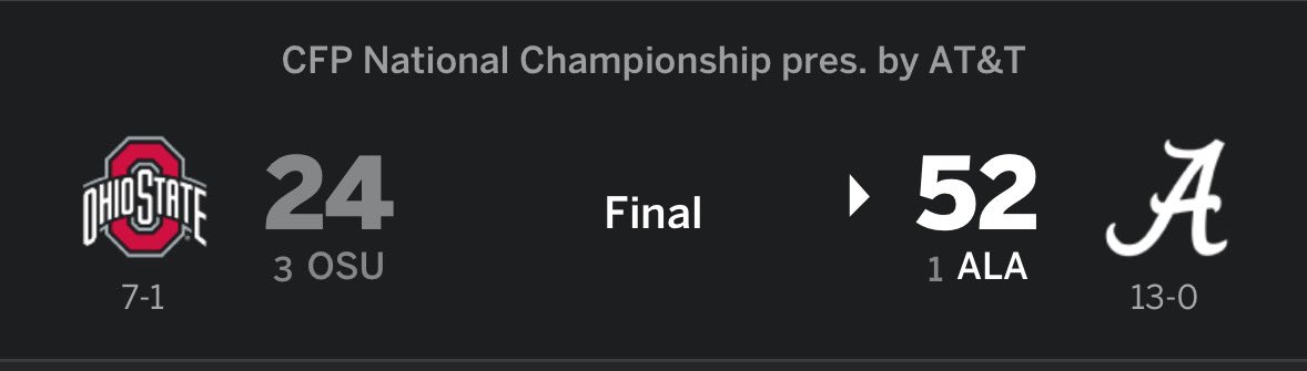 Can’t wait to watch the ‘blown out by Alabama bowl’ for this year’s Natty!