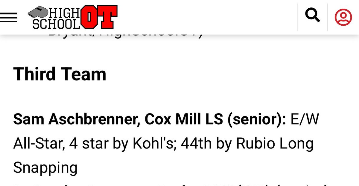 Sam Aschbrenner (@aschbrennersam) on Twitter photo Thank you <a href="/HighSchoolOT/">HighSchoolOT</a> for selecting me Third team All-State for the whole state of North Carolina. Top 3 for my position!
<a href="/Coach_BHolmes/">Breon Holmes</a> <a href="/coxmillftbl/">CMHS Football</a> <a href="/CoxMillSports/">Cox Mill Athletics</a> <a href="/CMontgomeryLS/">Craig Montgomery</a> <a href="/FentressKicking/">Fentress Kicking</a> <a href="/DeShawnBaker6/">Bakerboy21</a> Thank you <a href="/HighSchoolOT/">HighSchoolOT</a> for selecting me Third team All-State for the whole state of North Carolina. Top 3 for my position!
<a href="/Coach_BHolmes/">Breon Holmes</a> <a href="/coxmillftbl/">CMHS Football</a> <a href="/CoxMillSports/">Cox Mill Athletics</a> <a href="/CMontgomeryLS/">Craig Montgomery</a> <a href="/FentressKicking/">Fentress Kicking</a> <a href="/DeShawnBaker6/">Bakerboy21</a>