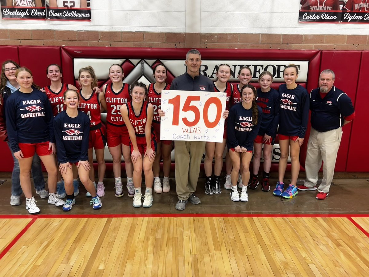 Art Baker (@baker_kansas) on Twitter photo Congratulations to Coach Kieran Wurtz (<a href="/CCladyeaglesBB/">Coach Wurtz</a>) on winning his 150th game as the Clifton-Clyde head coach with tonight's win over Frankfort.
<a href="/sportsinkansas/">Sports in Kansas</a> <a href="/KansasPregame/">Kansas Pregame</a> <a href="/HeadbandJesy/">Jesy 🎧 Strnad</a> <a href="/BrentKSHSAA/">Brent Maycock</a> <a href="/TVLSpotlight/">TVL Sports Spotlight</a> Congratulations to Coach Kieran Wurtz (<a href="/CCladyeaglesBB/">Coach Wurtz</a>) on winning his 150th game as the Clifton-Clyde head coach with tonight's win over Frankfort.
<a href="/sportsinkansas/">Sports in Kansas</a> <a href="/KansasPregame/">Kansas Pregame</a> <a href="/HeadbandJesy/">Jesy 🎧 Strnad</a> <a href="/BrentKSHSAA/">Brent Maycock</a> <a href="/TVLSpotlight/">TVL Sports Spotlight</a>