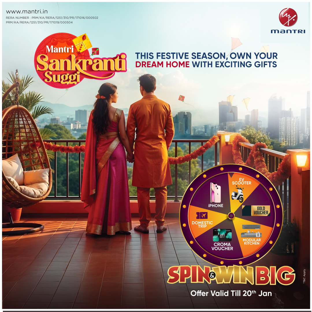Don’t miss out on owning your dream home with amazing surprises.

🎉Spin the Wheel and Win BIG!

🎁 iPhone
🎁 EV Scooter
🎁 Gold Voucher
🎁 Domestic Trip
🎁 Modular Kitchen
🎁 Croma Voucher

Offer valid till 20th Jan!

📍 Visit us today
📞 Call: 1800-121-0000