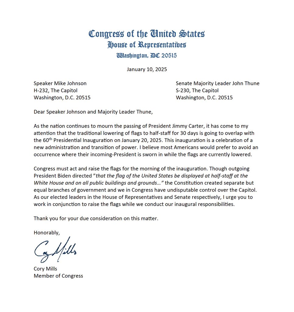 The U.S. flags over the nation’s Capitol should be raised to full-staff during the inauguration ceremony on the morning of January 20, 2025, to honor the occasion. This momentous event celebrates the choice of the American people, symbolizes the strength of our democracy, and