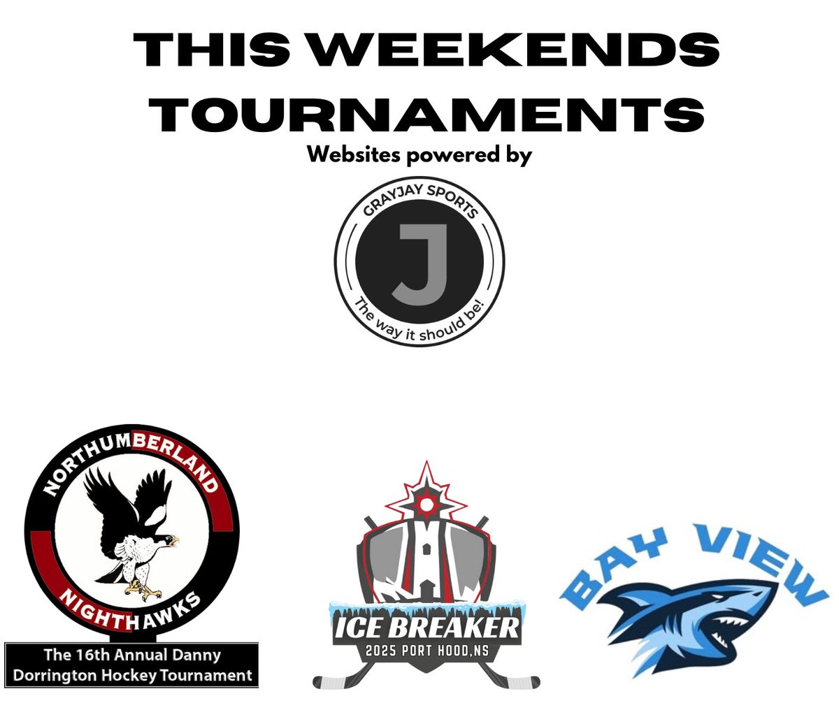 Tournaments happening this weekend!🏒 Websites powered by GrayJay! 

CBWMHA Ice Breaker, Port Hood Arena 
cbwmhatournaments.grayjayleagues.com

Big Stick High School Hockey Tournament
bigstick.grayjayleagues.com

Danny Dorrington Memorial High School Hockey League
dannydorrington.grayjayleagues.com