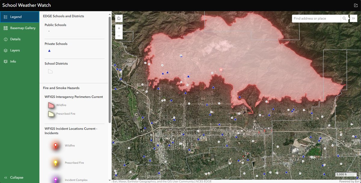 Check out the NCES School Weather Watch map to track wildfire updates with school and district locations. 🔥📍 #Wildfires #SchoolSafety #NCES #EDGE  

nces.maps.arcgis.com/apps/instant/s…
