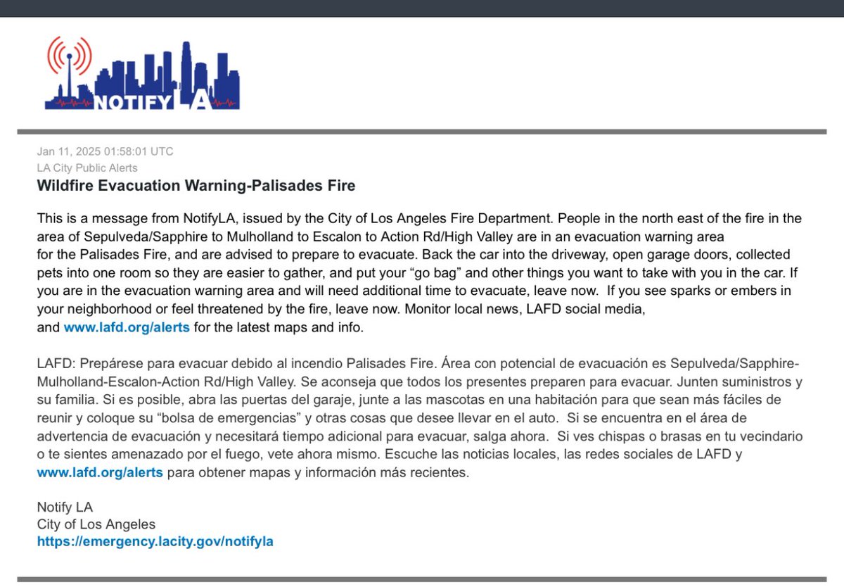 AlertLosAngeles's tweet image. NEW evacuation warnings in Encino from the Palisades Fire.