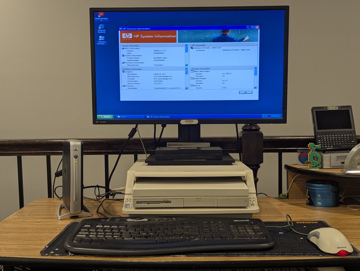 RetroTechChris's tweet image. I decided to reinstall Windows XP Embedded on my HP T5700 thin client today.  This is a pretty versatile little system, let&apos;s have a look at some of its unique charm in a 🧵 here!